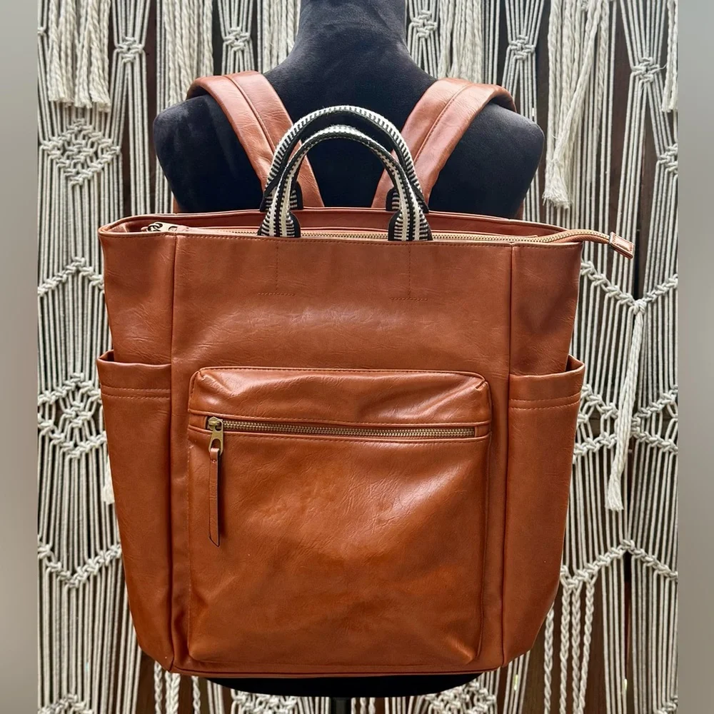 Universal Thread Tan Leather Laptop Backpack Tote